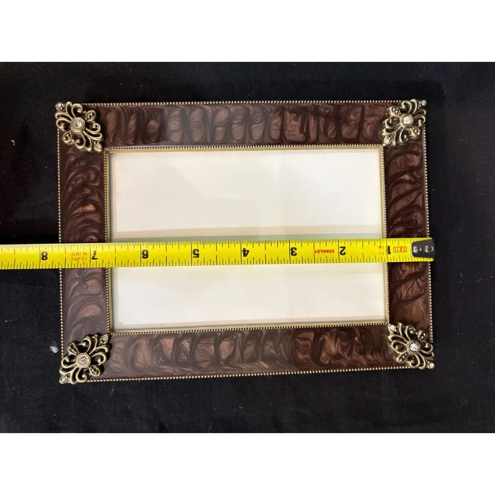 Vintage 90s Ornate Brown Faux Marble Enamel Picture Frame 5x7 Gold Filigree
